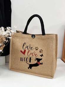 1入組聖誕帽達克斯虎紋亞麻手提包,達克斯熱狗形狗禮品多功能手提化妝袋,適用於狗狗愛好者,女性化妝袋袋,旅行化妝整理袋,返校老師禮物,聖誕花紋手提包聖誕樹小姐禮品袋,適用於聖誕節送給朋友,聖誕節裝飾,聖誕季節,聖誕前夕,節日裝飾,聖誕禮物,布料女性購物袋超大容量禮品袋 - 卡其色 - 查看 4