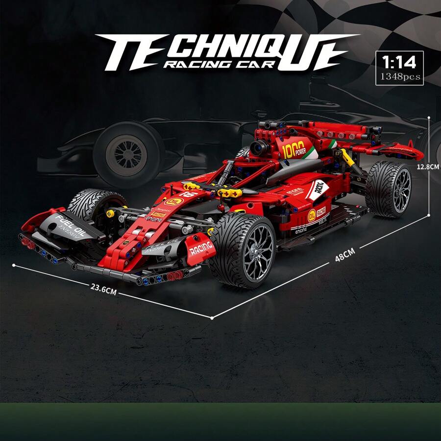 Moc成人公式賽車1:10比例積木套裝,1952塊微型積木可組裝,真實賽車模型玩具禮物 - 酒紅色 - 查看 1