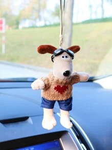 1pc Coffee Color Heart Sweater & Goggles & Plush Puppy Car Hanging Decoration - Coffee - View 4