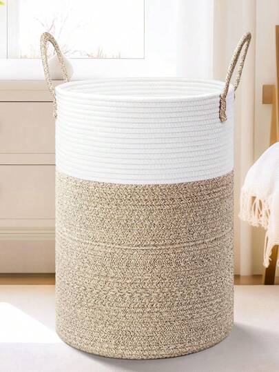 1PC Laundry Basket, Tall Laundry Basket With Handles, Jute Clothes Hamper Woven Rope Laundry Hamper For Decorative Storage Of Dirty Clothes, Toys And Blankets In Bathroom, Baby Room And Living Room Dress Pants Shoes Jeans Boots Skirt Laundry Hamper, Washing Basket Bathroom Organizer, Basket, Storage Basket, Foldable Laundry Basket