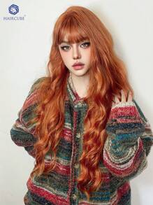 HAIRCUBE 26 英寸长假发，带刘海，酒红色和棕色，时尚长波浪假发，适合女士，合成头发，优雅休闲，耐热派对日常使用，适合女孩日常派对圣诞节特惠。 - 黃色 - 查看 4