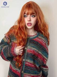 HAIRCUBE 26 英寸长假发，带刘海，酒红色和棕色，时尚长波浪假发，适合女士，合成头发，优雅休闲，耐热派对日常使用，适合女孩日常派对圣诞节特惠。 - 黃色 - 查看 3