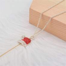 1個精美時尚的聖誕帽吊墜項鍊,女性個性化珠寶,適用於婚禮、派對和禮物 - 紅色 - 查看 2