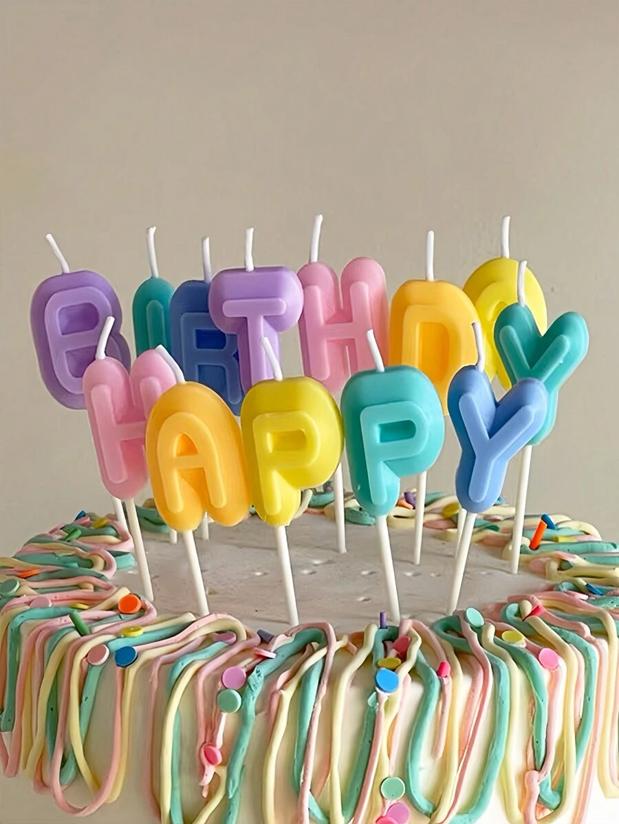 13pcs/Set Colorful Macaron Double-Sided Birthday Party Cake Decoration Candles, Back To School Valentine Day - Multicolor - View 1