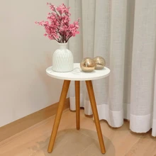 Mesinha Lateral De Canto Redonda Para Sala De Apoio Mdf Mesa Cabeceira Retrô Pé Palito Madeira Decorativa - Branco - Visão 4