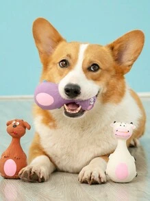 1 件乳膠寵物玩具卡通動物形狀吱吱作響的貓狗玩具,顏色隨機 - 彩色 - 查看 2