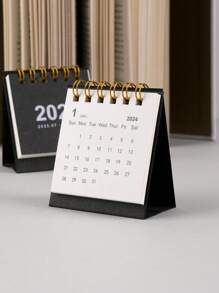 1入組數字圖形迷你台歷，黑色紙質便攜式家用桌面日曆