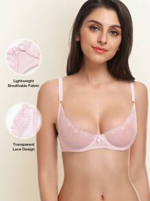 Wingslove Áo ngực ren xuyên thấu gợi cảm, có gọng, cúp nửa kín. - Màu Hồng baby - Xem 4