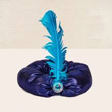 復古女款皇家藍色舞蹈羽毛寶石裝飾亮片頭飾阿桑阿拉伯帽篝火活動派對舞蹈哈薩克舞廣場舞服飾 - 寶藍色 - 查看 3