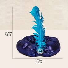 復古女款皇家藍色舞蹈羽毛寶石裝飾亮片頭飾阿桑阿拉伯帽篝火活動派對舞蹈哈薩克舞廣場舞服飾 - 寶藍色 - 查看 6