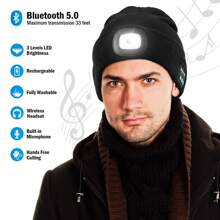 YunTuo 1 件男女通用音樂帽led 無簷小便帽帶燈usb 可充電音樂帽帶燈可調節3 級亮度頭燈無簷小便帽適合冬季戶外活動、遛狗、跑步、釣魚、鏟土、遠足、騎自行車、通勤、男士禮物爸爸父親情人節usb 充電帽 - 元寶寶藍 - 查看 4