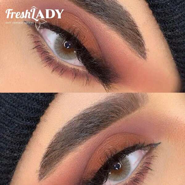 FRESH LADY 1 Pair Brown Contact Lenses, Subtle Mixed Eyes, Bright Race Feeling Soft Lenses, Suitable For Daily Use, Parties, Dubai Makeup, Yearly Use, 14.20mm