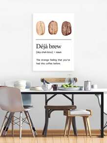1 件咖啡时光墙面艺术海报，咖啡豆帆布印刷，家居装饰，适用于咖啡店、办公室、厨房，3 种尺寸可选，带框，可直接悬挂。 - 彩色 - 查看 3