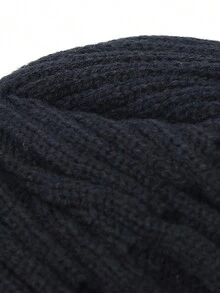 Winter Warm Knitted Hat & Scarf Set For Daily Life, Home, Outdoor Activities, 1pc Winter Cycling Hat - Black - View 5