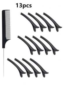 Kẹp tóc tạo kiểu 12 kẹp chia tóc kèm 1 lược đuôi chống tĩnh điện, kẹp chia tóc tạo kiểu chuyên nghiệp, kẹp tóc mái cho phụ nữ và trẻ em gái - màu đen - Xem 1