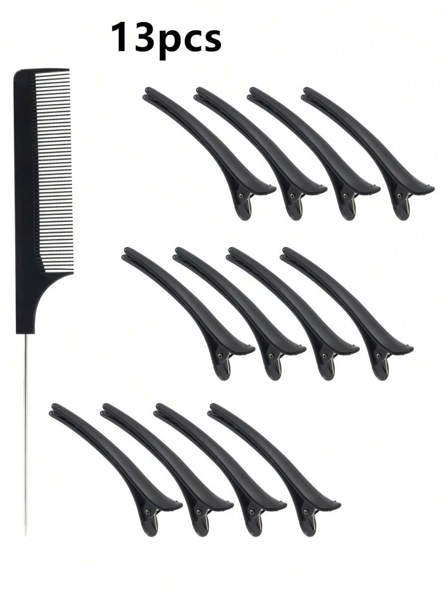Kẹp tóc tạo kiểu 12 kẹp chia tóc kèm 1 lược đuôi chống tĩnh điện, kẹp chia tóc tạo kiểu chuyên nghiệp, kẹp tóc mái cho phụ nữ và trẻ em gái - màu đen - Xem 1