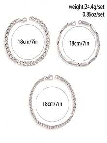 3入組嘻哈時尚不鏽鋼多層手鍊 - 銀色 - 查看 2