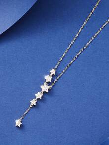 1pc Autumn And Winter New Arrival Women's Delicate Star & Tassel Collarbone Chain Necklace, Korean Style, Versatile 5-pointed Star Pendant Jewelry For Valentine's Day - Star - View 2