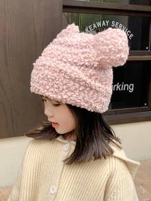 1頂秋冬兒童帽,加厚保暖編織羊毛帽,男女童寶寶保護耳朵頭套 - 粉色 - 查看 8