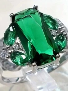 優雅定情戒指鑲嵌水色氧化鋯多種顏色供您選擇訂婚/結婚戒指派對裝飾 - 紅色 - 查看 2