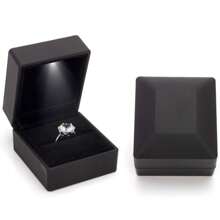 Caja Estuche Para Anillo De Compromiso Con Luz Led - Negro - Ver 2