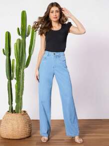Women Jeans - 中等水洗藍 - 查看 3