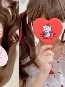 Creative Design Handheld Mirror 1 Heart Shape Makeup Mirror With Handle, Portable Travel Mirror For Women Mom Wife Sister Teen Friend Gift For Mom Girlfriend Y2K Style Cosmetic Mirror - Multicolore - Visualizzare 3