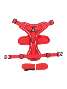 1 套反光透氣寵物胸帶和背包套裝,附狗和貓牽引背心 - 紅色 - 查看 3
