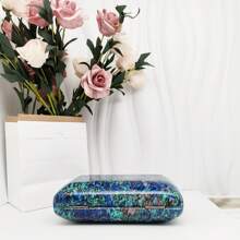 跨境時尚多彩珍珠母貝亞克力手拿包,具歐美風格派對手提袋,內襯亞麻大箱型手拿包 - 藍色 - 查看 5