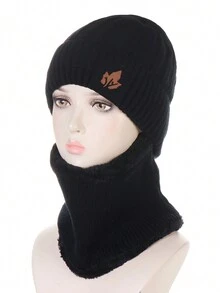 Winter Warm Knitted Hat & Scarf Set For Daily Life, Home, Outdoor Activities, 1pc Winter Cycling Hat - Black - View 1