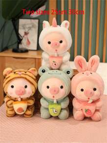 可愛的小豬毛絨娃娃玩具,超級可愛的睡覺伴侶,適合作為生日、情人節、新年的禮物,送給朋友/家人 - 白色 - 查看 2