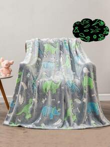 暗光恐龍抱毯，男女童可愛暖和柔軟的兒童毛毯，灰色幼兒毛毯，適合作為兒童聖誕、生日禮物，沙發毯、生日禮物、聖誕禮物、感恩節禮物，260GSM空調抱毯、午睡毯、動畫卡通毯，1,2,3,4,5,6,7,8,9,10歲生日禮物 - 黑色 - 查看 1