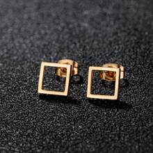 1對不鏽鋼耳環時尚極簡幾何方形耳環女士珠寶 - 銀色 - 查看 5