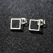 1對不鏽鋼耳環時尚極簡幾何方形耳環女士珠寶 - 銀色 - 查看 2