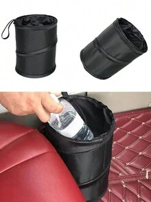 1pc Black Folding Car Trash Can, Car Seat Back Hanging Portable Storage Bin For Car Trash And Car Accessories - Black - View 4