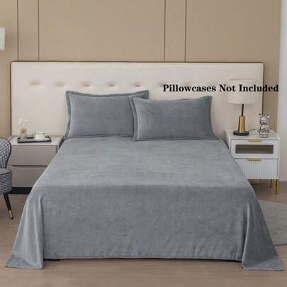 1pc Flannel Solid Color Thickened Bedspread For Winter Bedding Decor, Queen/King Size, Soft And Warm