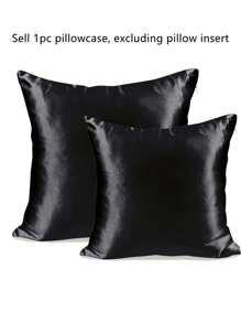 YIMEIS 1 件缎纹纯色装饰抱枕套（不含枕芯） - 黑色 - 查看 2