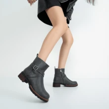 Women's 9682 Ankle Boots Flat Boots Buckle Short Booties For Women - Xám - Xem 2