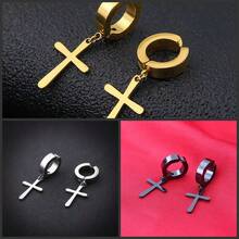1 件不鏽鋼耳夾十字形耳環無耳環,時尚龐克男女通用耳飾 - 彩色 - 查看 6
