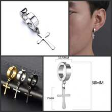 1 件不鏽鋼耳夾十字形耳環無耳環,時尚龐克男女通用耳飾 - 彩色 - 查看 4
