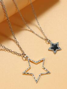 2 件/套龐克風格方晶鋯石星星吊墜項鍊,適合女士日常佩戴 - 款式1 - 查看 3
