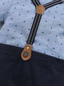 SOLOCOTE 男嬰紳士正裝套裝,適合婚禮、洗禮儀式、特殊場合；連結襯衫 & 吊帶褲 & 領結套裝 - 藍色 - 查看 7