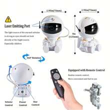 1 件太空人星空投影機銀河夜燈,臥室節慶天空裝飾燈,可愛明亮的led 燈帶太空星雲,遙控器,星形投影銀河燈,夜燈,房間裝飾,遊戲室,家庭影院,天花板,定時器 - 黑色 - 查看 7