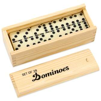 1 套，成人多米诺骨牌套装，双六多米诺骨牌套装，双 6 专业多米诺骨牌，带旋转器，装在木盒中，28 块多米诺骨牌套装 28 块，带天然木盒，情人节礼物 - 新年礼物，适合万圣节/圣诞节/感恩节的成人派对游戏