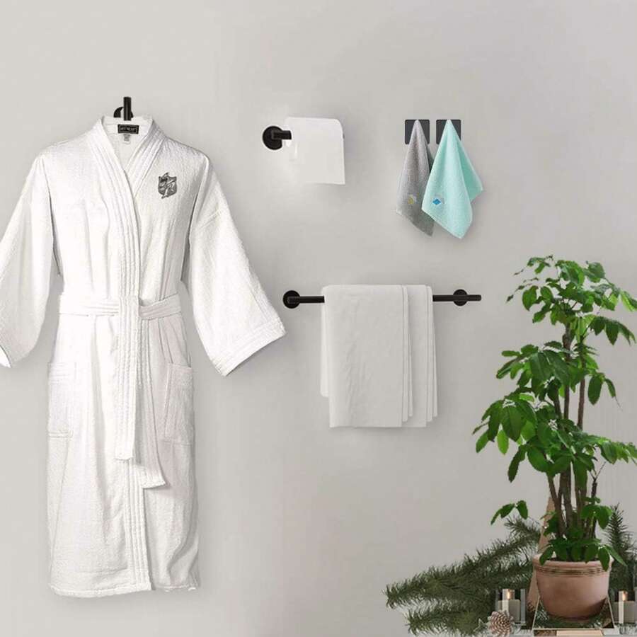 5pcs Stainless Steel Bathroom Hardware Set With Drilling Installation, Including Towel Rail, Toilet Paper Holder, Towel Rack And Bathroom Towel Bar, Easy To Install And Suitable For Combination, Space-Saving Design, Multicolor Optional, Modern Minimalist Style - Black - View 1