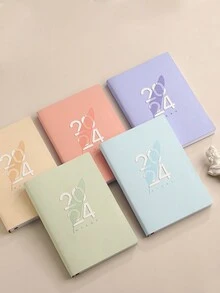 2024英文每天365天計畫時間管理效率手冊筆記本,具備打卡功能 - 黃色 - 查看 2
