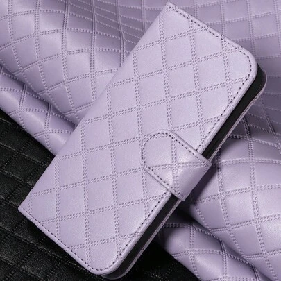 兼容 17 Pro Max/17 Pro/17/17e/Air/16 Pro Max/16/15/14/13/12/11 Pro Max Plus Mini 7 8 Plus X XS XR XS MAX，格子图案卡槽防震 PU 翻盖手机壳，兼容三星/