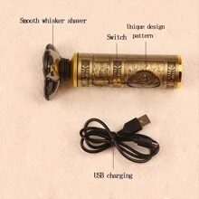 男士全銅復古黃銅刮鬍刀,便攜式電動充電純銅 - 金色 - 查看 3