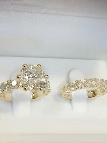 2 Cái/Bộ Mạ bạc Đám cưới cô dâu Nhẫn Đối với phụ nữ Hôn ước Qủa tặng Đồ trang sức - Bạc - Xem 2