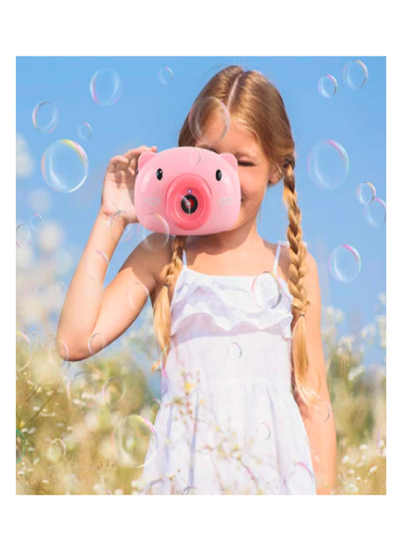 Juguete Maquina De Burbujas Forma Cámara Fotográfica con Música Automática para Niños - Blanco - Ver 1